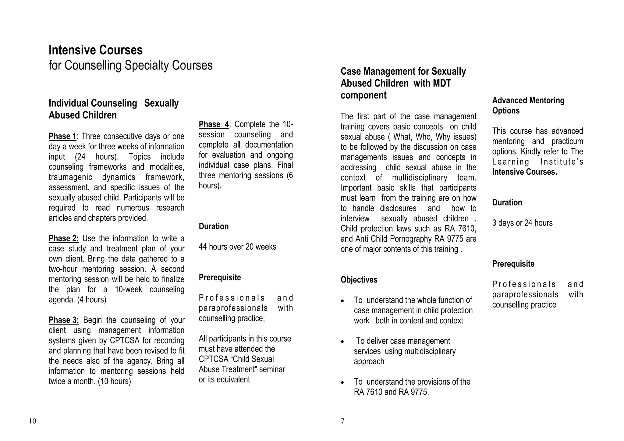 CPTCSA Learning Institute course catalog PDF