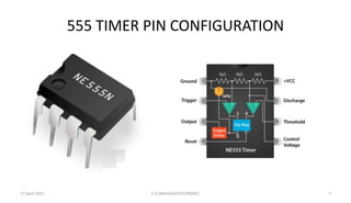 555 TIMER PIN CONFIGURATION
17 April 2021 E.ELAKKIA/AP/EEE/RMKEC 7
 
