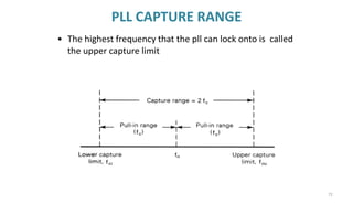 PLL CAPTURE RANGE
• The highest frequency that the pll can lock onto is called
the upper capture limit
72
 