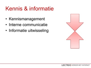 Kennis & informatie
? Kennismanagement
? Interne communicatie
? Informatie uitwisseling
 