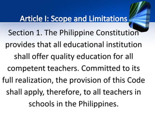 Code Of Ethics For Professional Teacher