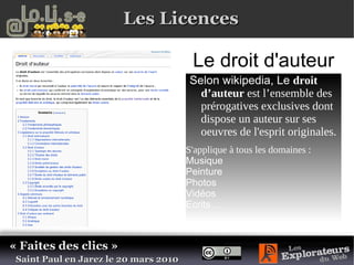 Selon wikipedia, Le  droit d’auteur  est l’ensemble des prérogatives exclusives dont dispose un auteur sur ses oeuvres de l'esprit originales.  S'applique à tous les domaines :  Musique 