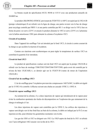 Chapitre III : Processus en détail
p. 34
Le bitume oxydé de spécification 85/25, 90/40 et 115/15 avec une production annue...
