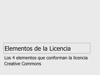 Elementos de la Licencia Los 4 elementos que conforman la licencia Creative Commons 
