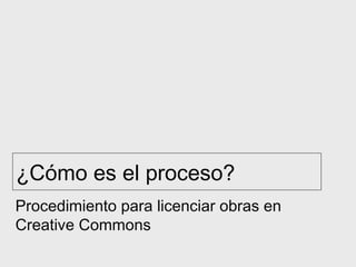 ¿Cómo es el proceso?
Procedimiento para licenciar obras en
Creative Commons
 