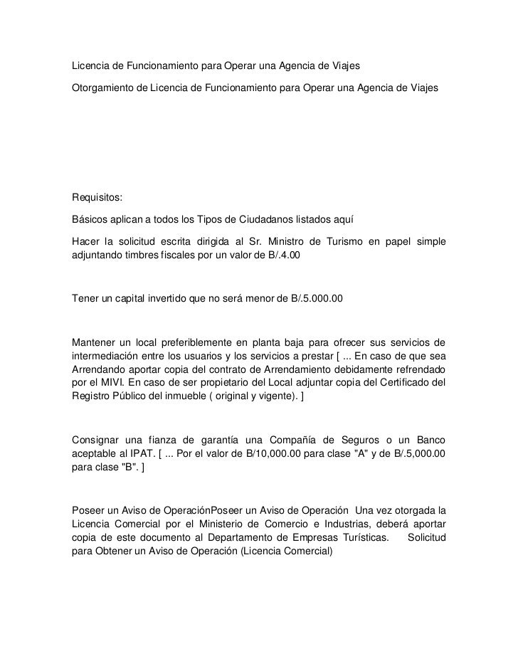 Licencia de funcionamiento para operar una agencia de viajes