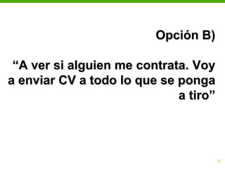 Opción B)

 “A ver si alguien me contrata. Voy
a enviar CV a todo lo que se ponga
                             a tiro”




                                   10
 
