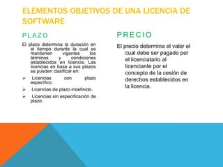 Las licencias de software se pueden establecer entre otras muchas cosas.