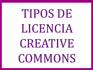 TIPOS DE
LICENCIA
CREATIVE
COMMONS
 