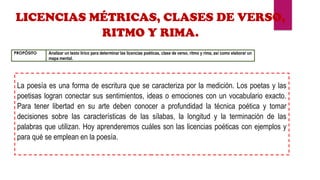 Metrico Ritmo Y Rima LICENCIAS METRICAS.pptx clases de verso ritmo y rima | PPTX