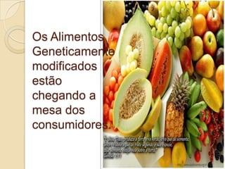 Os Alimentos Geneticamente modificados estão chegando a mesa dos consumidores. 
