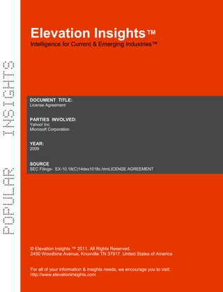 Elevation Insights™  | License Agreement  (Yahoo, Microsoft)