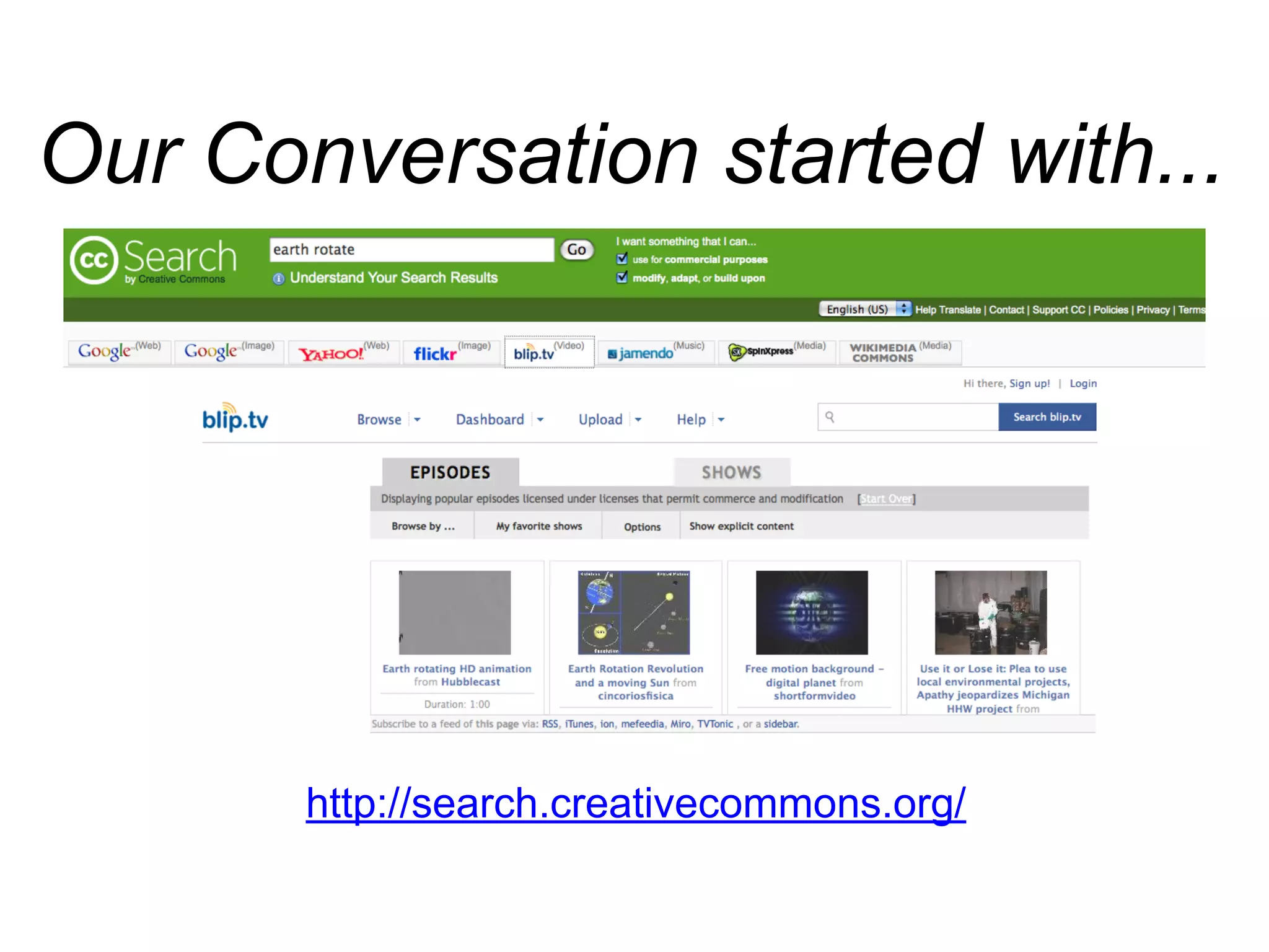 http://search.creativecommons.org/
Our Conversation started with...
 