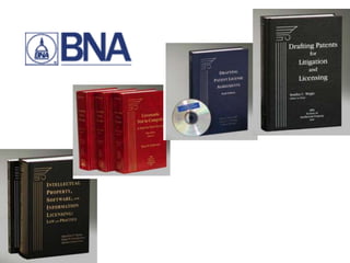 Milgrim on LicensingLicensing characteristics of patents, trade secrets, trademarks and copyrightsLicensing of multiple intellectual propertyAntitrust considerationsThe effects of NAFTA on licensingDrafting and sample contract clausesPatent Licensing TransactionsRoyalty bases and ratesDomestic and foreign patent licensingAssignmentsTerritorial limitations and durationTermination of agreementsAntitrustU.S. taxation of domestic and foreign patent transactionsGovernment and university licensing