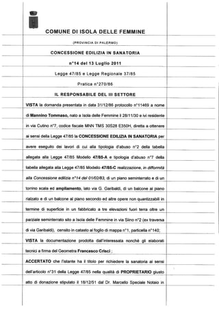 Licenza edilizia  in sanatoria  2011 mannino maria concetta e crisci francesco  ces n.14.11[1]