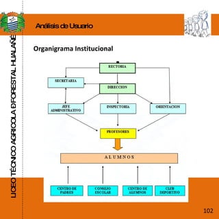 LICEO TÉCNICO AGRICOLA – FORESTAL HUALAÑÉ Análisis de Usuario Organigrama Institucional  102 