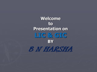 Welcome to Presentation on LIC & GICBYB N HARSHA 