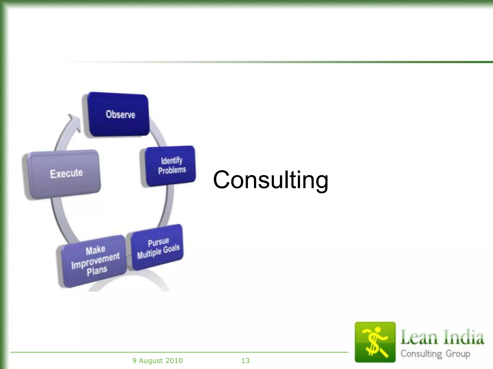 Lead by Ashok Puri, renowned Lean expert in the country.