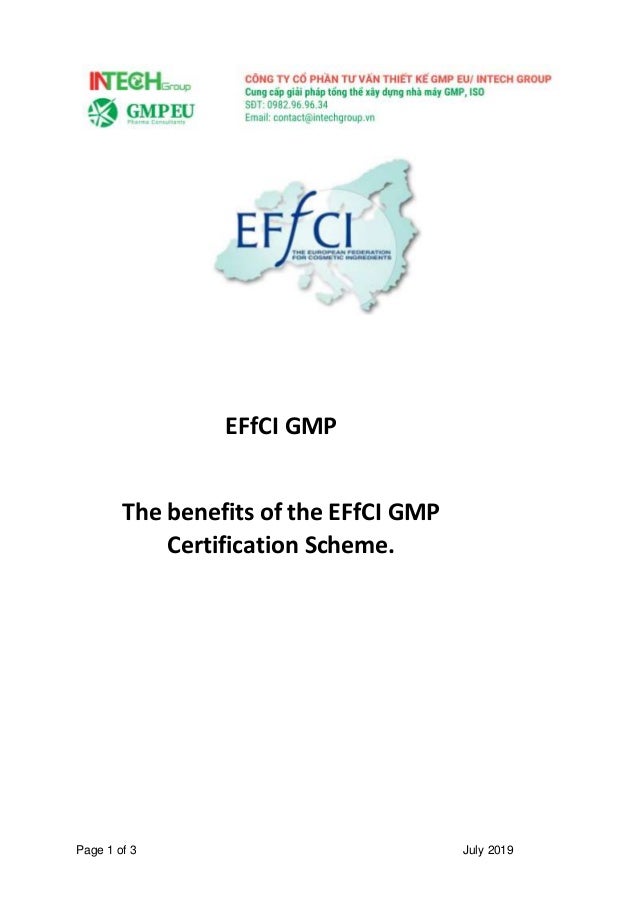 Page 1 of 3 July 2019
EFfCI GMP
The benefits of the EFfCI GMP
Certification Scheme.
 
