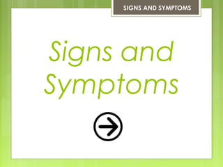 Signs and
Symptoms
SIGNS AND SYMPTOMS
 