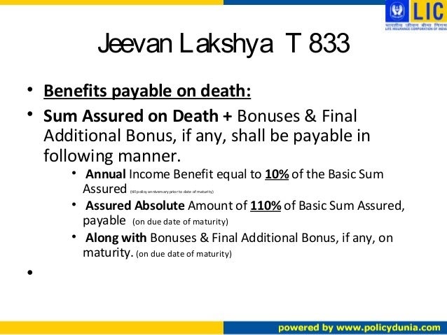 Lic Jeevan Lakshya Table 833 Ppt