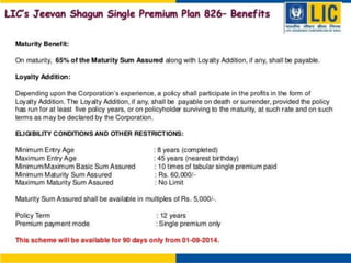 LIC Jeevan Shagun Single Premium Plan 826