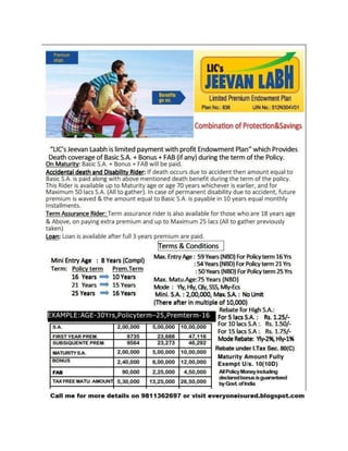 Lic new endowment plan jeevan labh table no 836 premium payment table