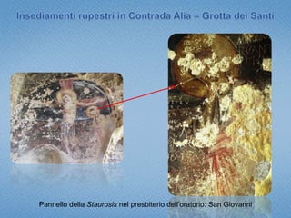 Insediamenti rupestri in Contrada Alia – Grotta dei Santi Intacchi rettangolari sulla parete esterna per copertura lignea pensile;