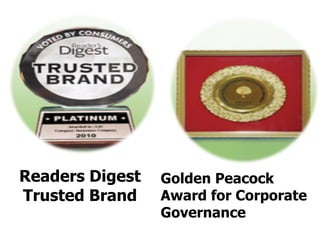 Readers Digest Trusted Brand Golden Peacock Award for Corporate Governance 