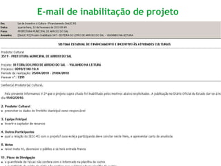 E-mail de inabilitação de projeto 
