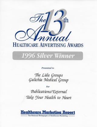 Healthcare Advertising Awards: 1996
