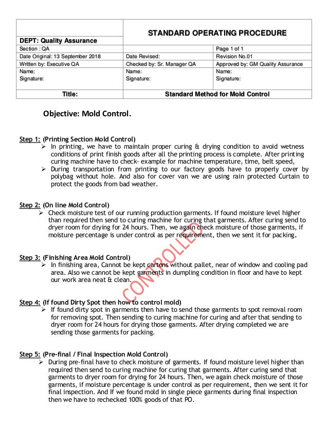 Mold control procedure sop for RMG QA What kills black mold naturally?