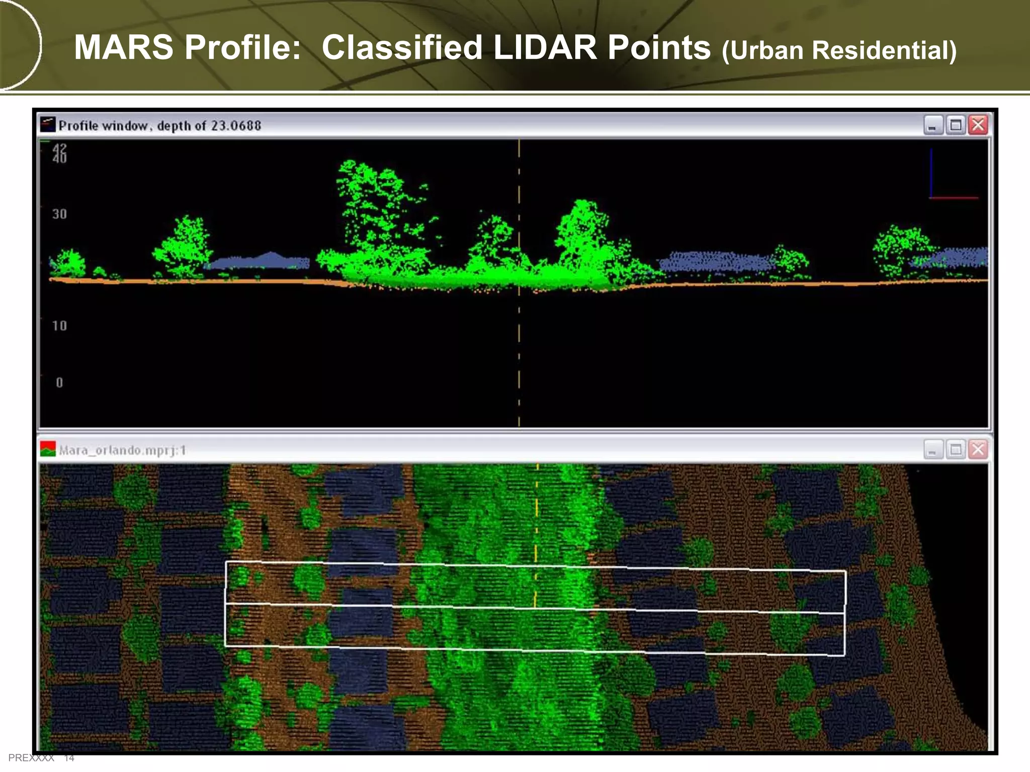 MARS Profile: Classified LIDAR Points (Urban Residential)




PREXXXX 14
 