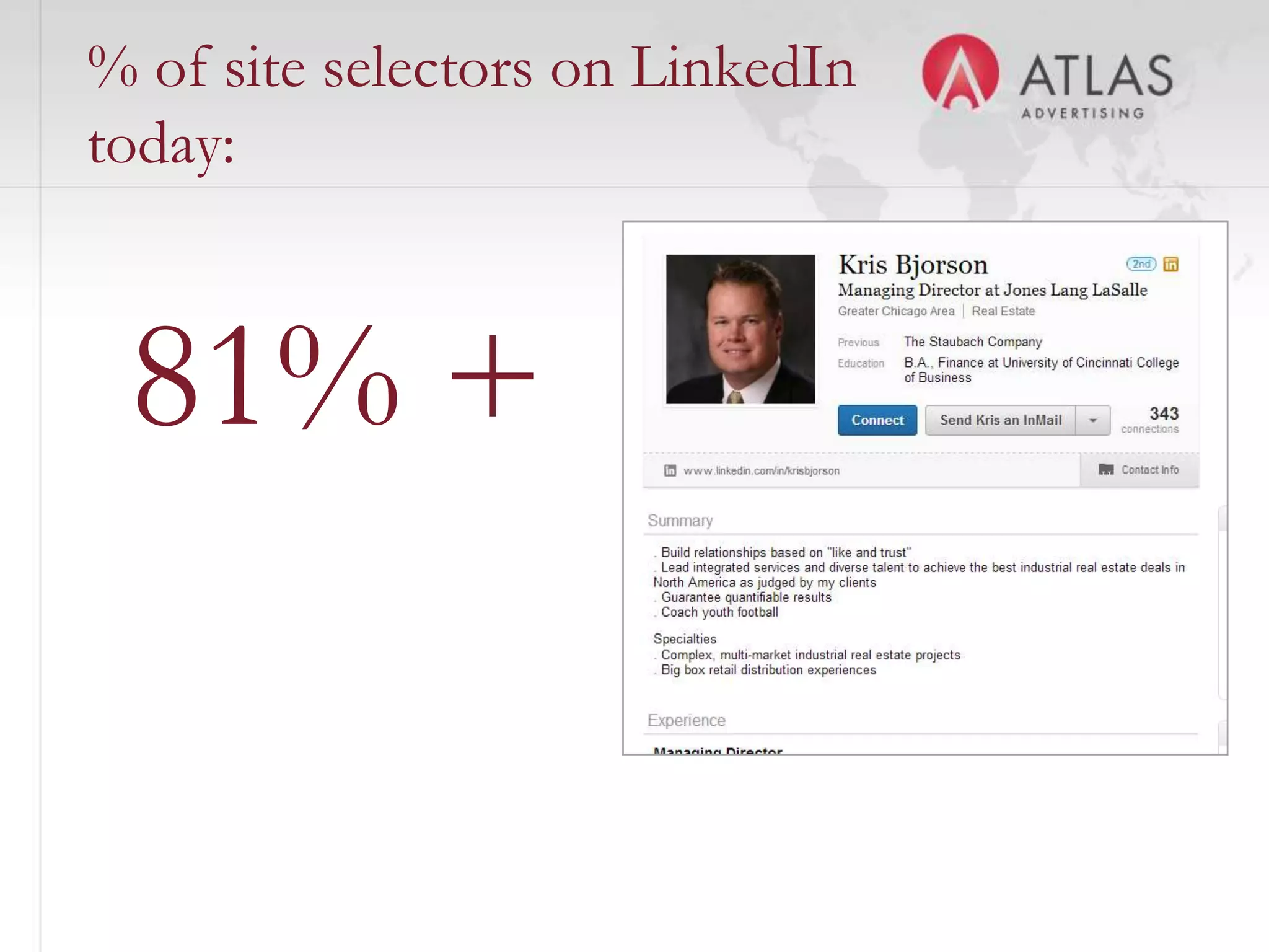 % of site selectors on LinkedIn
today:



 81% +

                     57
 
