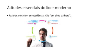 Atitudes essenciais do líder moderno
• Fazer planos com antecedência, não “em cima da hora”.
 