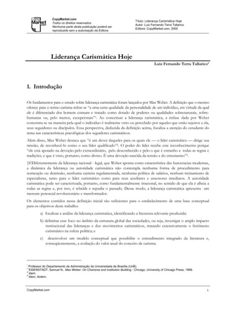 LiderançA CarismáTica Hoje