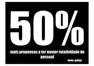 50%
mais propensas a ter menor rotatividade de
                pessoal
                                fonte: gallup
 