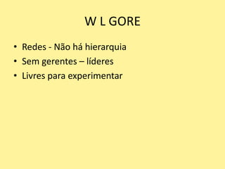 FUTUROQuem não cria o futuro corre o risco de não alcançá-loUma organização do tipo biológica aprende em todos os níveisAdaptaçãoFlexibilidadeVelocidade 