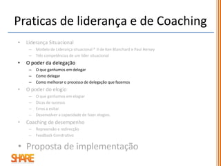 8
O que ganhamos em delegar?
Como delegamos?
Conhecemos os erros mais frequentes da delegação?
Como acompanhamos a execução das tarefas delegadas?
É uma competência fundamental de liderança.
É crucial na formação e desenvolvimento dos colaboradores.
É partilha de riscos e de responsabilidades.
É uma importante fonte de motivação.
Envolve os colaboradores e dá-lhes sentimento de realização.
É libertador.
O poder da delegação
Conseguir as coisas feitas através dos outros
 
