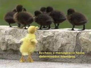  Rechazo o menosprecio hacia
determinados miembros
 