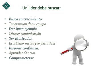 Un lider debe buscar:
•
•
•
•
•
•
•
•
•
 
