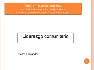 UNIVERSIDAD DE CUENCA
   FACULTAD DE CIENCIAS AGROPECUARIAS
ESCUELA DE MEDICINA VETERINARIA Y ZOOTECNIA




    Liderazgo comunitario


 Pedro Fernández

                                              1
 