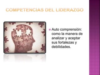  Auto comprensión:
como la manera de
analizar y aceptar
sus fortalezas y
debilidades.
 