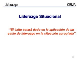 Liderazgo   Situacional “ El éxito estará dado en la aplicación de un estilo de liderazgo en la situación apropiada” 