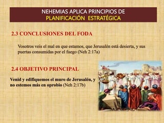NEHEMIAS APLICA PRINCIPIOS DE
PLANIFICACIÓN ESTRATÉGICA
2.3 CONCLUSIONES DEL FODA
2.4 OBJETIVO PRINCIPAL
 