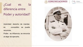 ¿Cual es la
diferencia entre
Poder y autoridad?
Autoridad: derecho de mandar,
es concedido, se puede
renunciar.
Poder: es influencia, se renuncia
al dejar de ejercerlo.
 