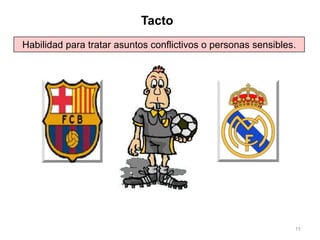 11
Habilidad para tratar asuntos conflictivos o personas sensibles.
Tacto
 