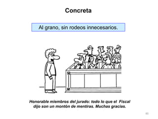 80
Al grano, sin rodeos innecesarios.
Concreta
Honorable miembros del jurado: todo lo que el Fiscal
dijo son un montón de mentiras. Muchas gracias.
 