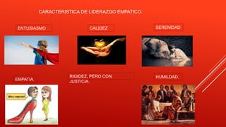 CARACTERISTICA DE LIDERAZGO EMPATICO.
HUMILDAD.
EMPATIA.
RIGIDEZ, PERO CON
JUSTICIA.
SERENIDADCALIDEZENTUSIASMO
 