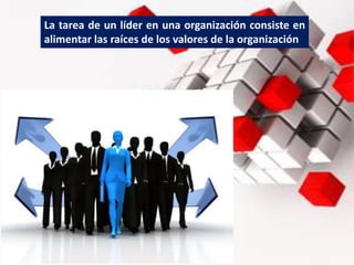 La tarea de un líder en una organización consiste en
alimentar las raíces de los valores de la organización
 
